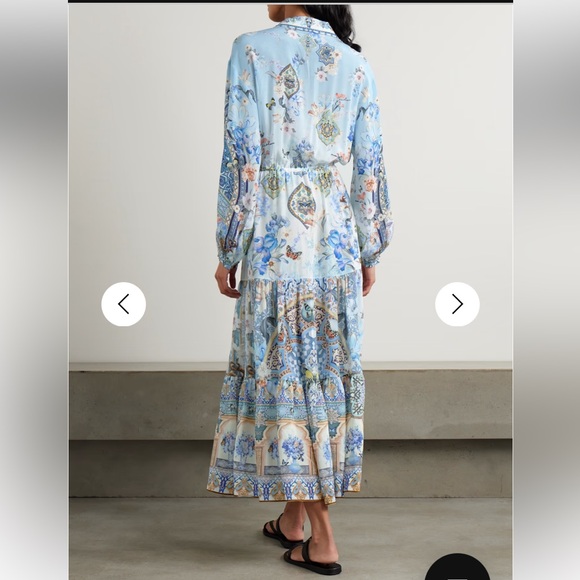 NWT Camilla Floral Silk Tiered Midi Shirtdress Size XS crystals blue - Picture 3 of 15